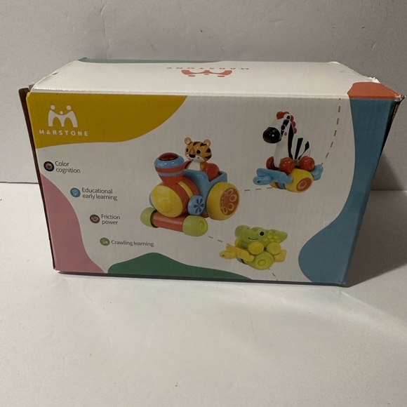 New Red and Yellow Musical Toy Car Set with Animal Designs - Picture 3 of 11